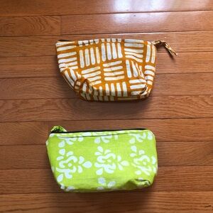 Set of 2 Printed Canvas Zip Pouches in Rust and Lime